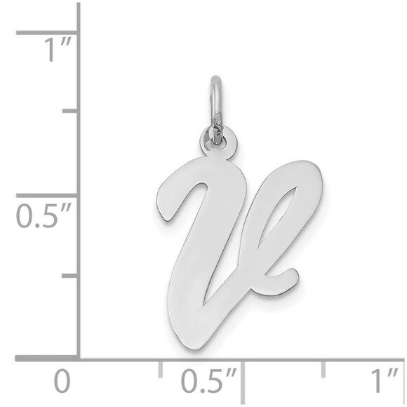 14k White Gold, Madison Collection LG Classic Script Initial V Pendant - Picture 4 of 5